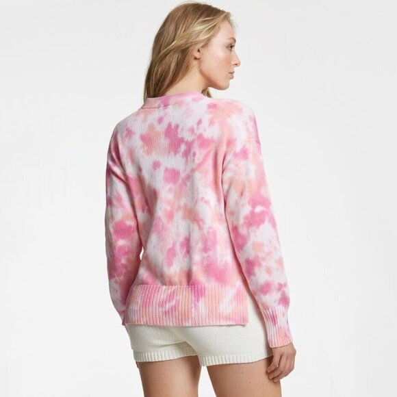 NWT Juicy Couture pink, orange, white tie dye knit V-neck cotton cardigan, S - Picture 3 of 7